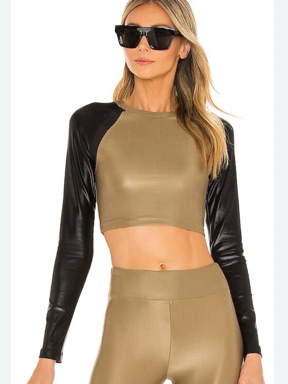 Koral Sideline Infinity Gold/Black Long Sleeve Crop Top Size Small